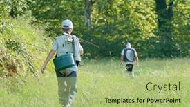  Presentation with fishing - PPT theme enhanced with young-boy-in-countryside-going and a mint green colored foreground