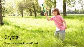  Presentation with insect - Beautiful presentation theme featuring young boy in field with insect net backdrop and a yellow colored foreground