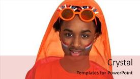  Presentation with dutch - Beautiful slide deck featuring young boy in orange as dutch soccer supporter backdrop and a red colored foreground