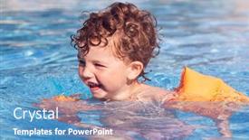  Presentation with swim boy - Theme having young-boy-in-outdoor-pool background and a teal colored foreground