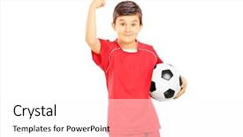  Presentation with sportswear - Slide deck with young boy in sportswear holding background and a white colored foreground