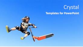  Presentation with young athletes box jumping - PPT theme with young-boy-jumping-with-scooter background and a cobalt blue colored foreground