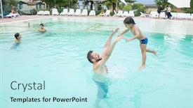  Presentation with activity - Amazing theme having young boy kid child splashing in swimming pool having fun leisure activity backdrop and a cool aqua colored foreground