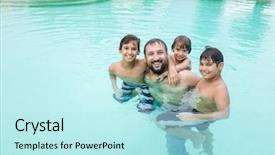  Presentation with activity - Theme having young boy kid child splashing in swimming pool having fun leisure activity background and a arctic colored foreground