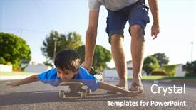 Presentation with teaching and learning - Presentation theme enhanced with young boy learning to ride background and a gray colored foreground