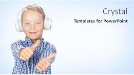  Presentation with blue music - Audience pleasing PPT theme consisting of young-boy-listening-to-music backdrop and a sky blue colored foreground