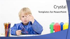  Presentation with crayon - Colorful PPT theme enhanced with young boy looking sadly at the tip of a broken crayon in his hand backdrop and a white colored foreground