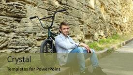  Presentation with bmx - Presentation theme with young boy on bmx bike background and a violet colored foreground