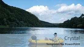  Presentation with boat river - Slide set having young-boy-on-yellow-packraft background and a light blue colored foreground