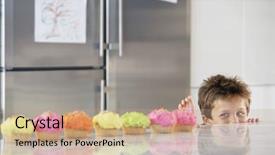  Presentation with over the counter - Beautiful theme featuring young boy peaking over counter backdrop and a coral colored foreground