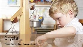  Presentation with montessori - PPT theme having young boy playing at montessori background and a coral colored foreground