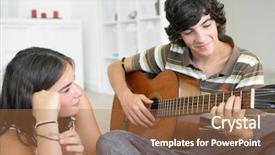  Presentation with guitar - Beautiful slides featuring young boy playing guitar backdrop and a coral colored foreground
