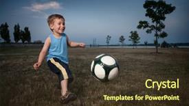  Presentation with soccer - Slide set having young boy playing soccer ball background and a  colored foreground