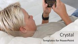  Presentation with video game - Audience pleasing PPT layouts consisting of young boy playing video game backdrop and a mint green colored foreground