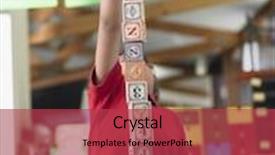  Presentation with building blocks - Slides featuring young boy playing with building blocks in classroom background and a red colored foreground