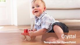  Presentation with wooden toy - Colorful presentation design enhanced with boy playing with wooden toy backdrop and a coral colored foreground
