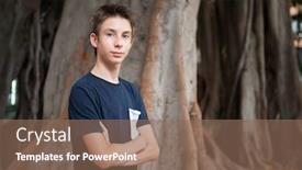  Presentation with summer trees - Slide deck having young-boy-posing-in-summer background and a violet colored foreground