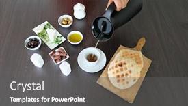  Presentation with healthy drink - PPT theme featuring young-boy-pouring-tea background and a gray colored foreground