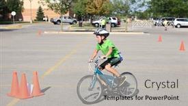  Presentation with bike - Presentation theme with young-boy-riding-his-bike background and a light gray colored foreground