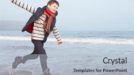  Presentation with running skeleton - Colorful slides enhanced with boy running along winter beach backdrop and a light blue colored foreground