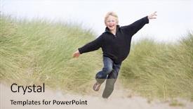  Presentation with girl running on the beach clouds - Theme enhanced with young boy running on beach background and a  colored foreground