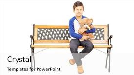  Presentation with sitting teddy bear isolated - Theme enhanced with fun with swing and family background and a gray colored foreground