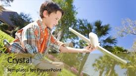  Presentation with toy model - Amazing slide deck having young-boy-sitting-on-grass backdrop and a gold colored foreground