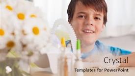  Presentation with nebulizer - Amazing slide set having young-boy-smiling-from-behind backdrop and a soft green colored foreground
