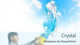  Presentation with paint bucket - Beautiful PPT theme featuring young boy splashing colorful paint from bucket backdrop and a cool aqua colored foreground