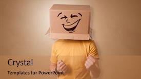  Presentation with cardboard art sculpture - Amazing theme having young boy standing and gesturing backdrop and a coral colored foreground