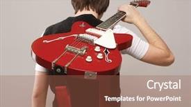  Presentation with bass guitar - Presentation enhanced with young boy standing with his background and a red colored foreground