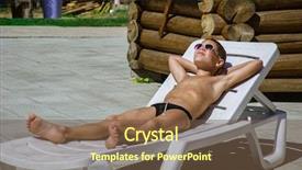  Presentation with lounge - Amazing presentation theme having young boy taking a break from swimming and resting on a chaise lounge backdrop and a tawny brown colored foreground