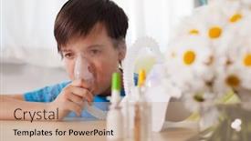  Presentation with nebulizer - PPT theme enhanced with young-boy-using-a-nebulizer background and a coral colored foreground