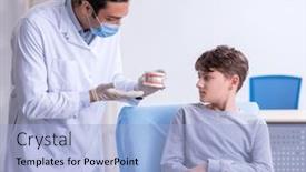  Presentation with hospital - PPT theme featuring young-boy-visiting-doctor background and a  colored foreground