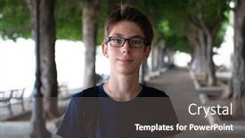  Presentation with summer trees - Beautiful PPT theme featuring young-boy-walking-in-summer backdrop and a dark gray colored foreground