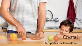  Presentation with healthy food - Presentation theme enhanced with young boy watches dad prepare background and a coral colored foreground