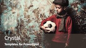  Presentation with soccer - Slide deck featuring young boy with a soccer background and a dark gray colored foreground