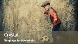  Presentation with beauty - Beautiful slide deck featuring young boy with a soccer backdrop and a coral colored foreground