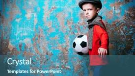  Presentation with beauty and fashion - Slide set featuring young boy with a soccer background and a ocean colored foreground