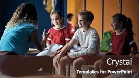  Presentation with locker room - Colorful presentation theme enhanced with young-boy-with-broken-arm backdrop and a tawny brown colored foreground