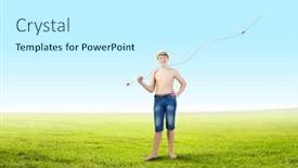  Presentation with shoulder - Colorful slides enhanced with young boy with fishing rod on shoulder backdrop and a white colored foreground