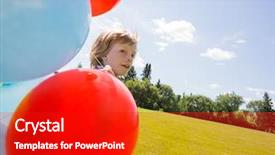  Presentation with helium - PPT layouts enhanced with young boy with helium balloons background and a  colored foreground