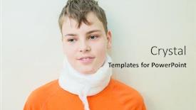  Presentation with neck 3d - Theme featuring young boy with neck brace used for pain in neck limited range of motion background and a sky blue colored foreground