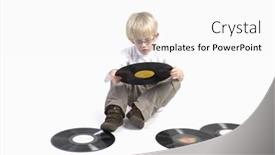  Presentation with vinyl - Colorful PPT theme enhanced with young boy with retro black vinyl to look backdrop and a white colored foreground