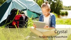  Presentation with tablet - Amazing presentation theme having young boy with tablet watching backdrop and a yellow colored foreground