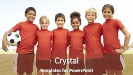  Presentation with football - Colorful slides enhanced with young boys and girls backdrop and a tawny brown colored foreground