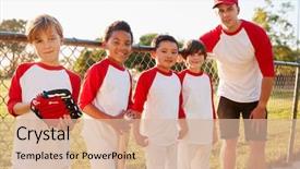  Presentation with baseball team - PPT theme having young boys in a baseball background and a lemonade colored foreground