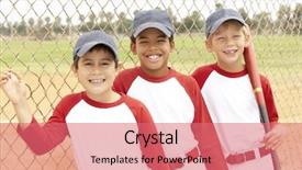  Presentation with baseball team - Audience pleasing PPT theme consisting of young boys in baseball team backdrop and a coral colored foreground