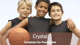  Presentation with basketball - Theme featuring young boys in basketball team background and a tawny brown colored foreground