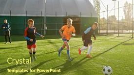  Presentation with club training - Presentation theme consisting of young-boys-in-sports-soccer background and a tawny brown colored foreground